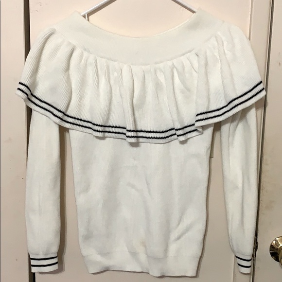 White Off The Shoulder Ruffle Sweater size S - Picture 3 of 4